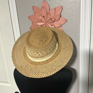 NWT - World market straw hat with ribbon trim - fits hat size 7